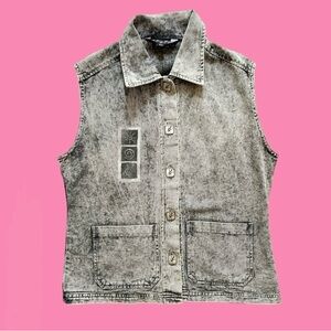 Vintage 90s Denim Acid Wash Vest Small